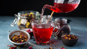 Pouring-red-raspberry-herbal-tea